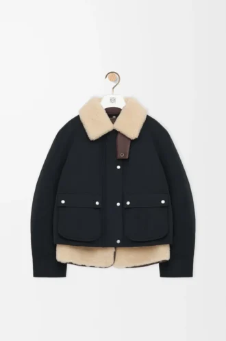 Daunenjacke aus Lammfell und Baumwollmischung Schwarz Daunenjacke aus Lammfell und Baumwollmischung Schwarz