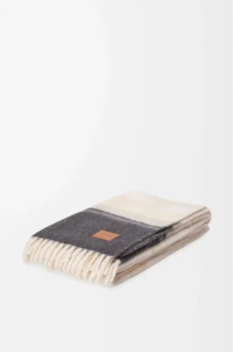 Decke aus Alpaka- und Wollmischung Hellbeige/Mehrfarbig Decke aus Alpaka- und Wollmischung Hellbeige/Mehrfarbig