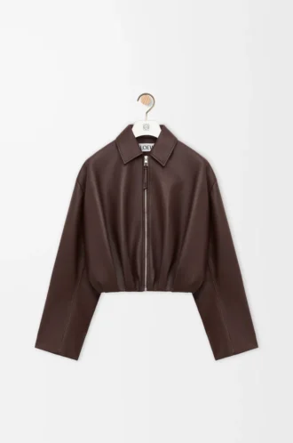 Drapierte Jacke aus Nappalammleder in Schokoladenbraun