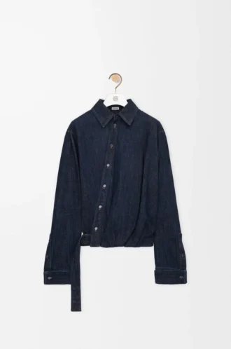 Drapiertes Hemd aus Denim Indigo Blue