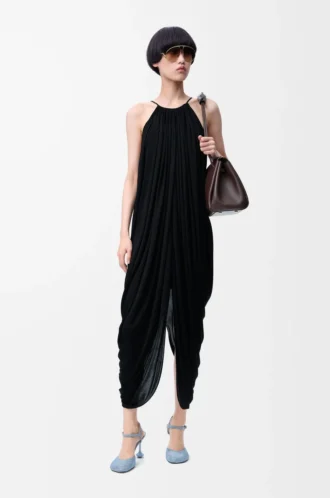 Drapiertes Kleid aus Seide in Schwarz