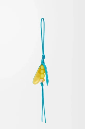 Erbsenschoten-Anhänger aus klassischem Kalbsleder in Deep Turquoise/Baby Corn