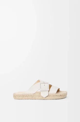 Espadrille-Pantolette aus weichem Kalbsleder in Weiß