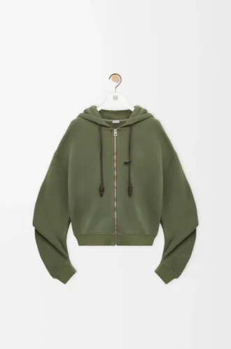 Flamenco-Hoodie aus Baumwolle und Kaschmir Khaki-Grün
