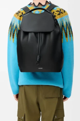 Flamenco-Rucksack aus glänzendem, geschmeidigem Kalbsleder Schwarz