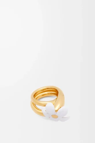 Flor-Ring aus Sterlingsilber und Emaille Gold/Weiß