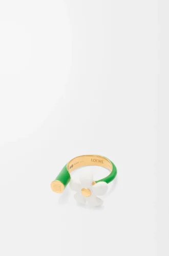 Flor-Ring aus Sterlingsilber und Emaille Gold/Weiß