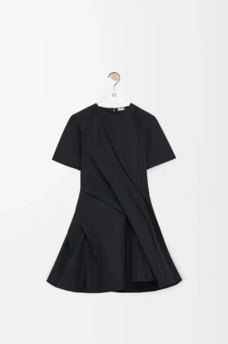Gedrehtes Kleid aus Seidenmisch-Taft Schwarz Gedrehtes Kleid aus Seidenmisch-Taft Schwarz