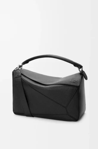 Große Puzzle-Tasche aus geschmeidigem genarbtem Kalbsleder in Schwarz