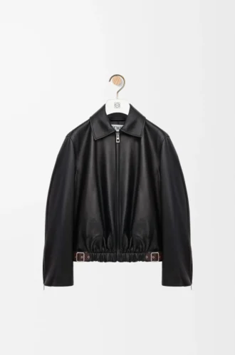 Gürteljacke aus Nappalammleder in Schwarz
