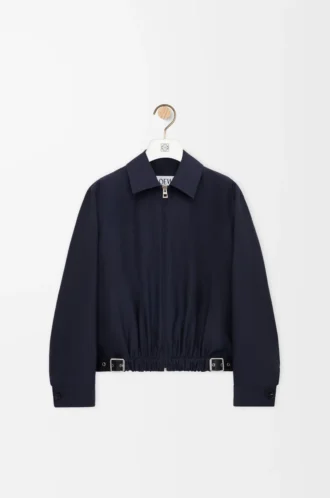 Gürteljacke aus Wolle und Seide Marineblau
