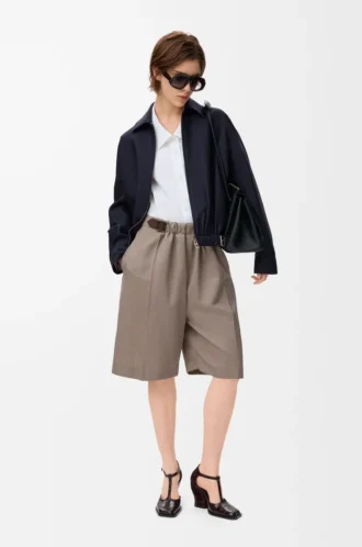 Gürteljacke aus Wolle und Seide Marineblau