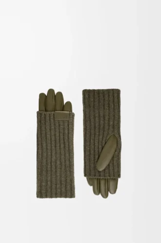 Handschuhe aus Kaschmir und Nappalammleder Dunkelkhaki