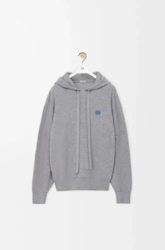 Hoodie aus Wolle in Hellgrau meliert
