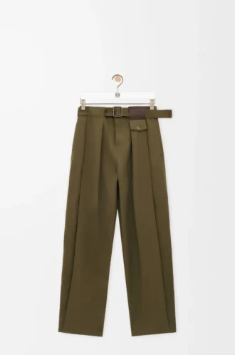 Hose aus Baumwolle und Seide in Khaki-Grün