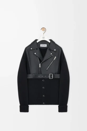 Hybrid-Strickjacke aus Nappalammleder und Wolle Schwarz/Schwarz