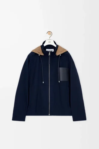 Kapuzenjacke aus Baumwolle in Navy/Beige