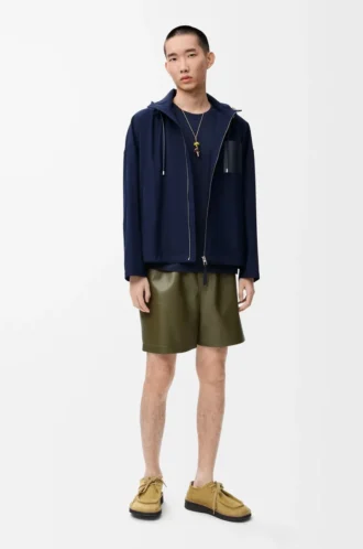 Kapuzenjacke aus Baumwolle in Navy/Beige