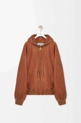 Kapuzenjacke aus Nappa-Lammleder Tan
