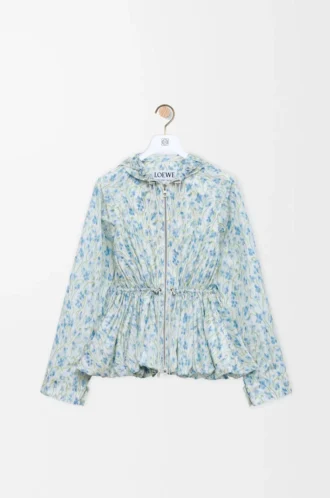 Kapuzenjacke aus Seidenmisch-Taft Weiß/Blau