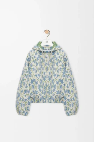 Kapuzenjacke aus Wolle und Baumwolle in Weiß/Blau