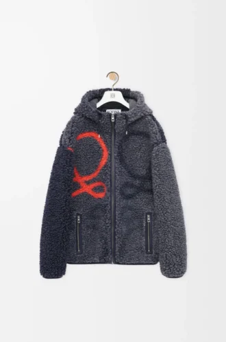 Kapuzenjacke aus Wollmischung Navy/Orange