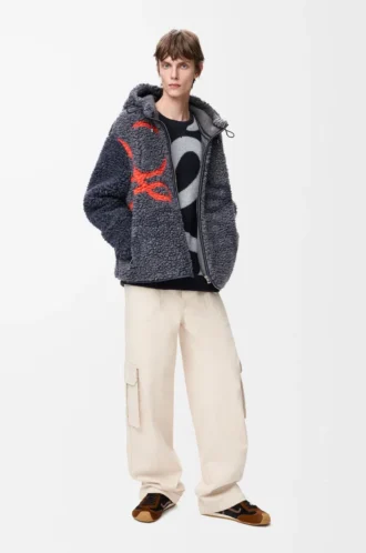Kapuzenjacke aus Wollmischung Navy/Orange