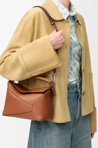 Kleine Puzzle Edge Tasche aus klassischem Kalbsleder in Tan