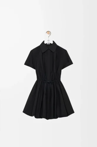 Kurzärmeliges Kleid aus Baumwolle und Seide Schwarz