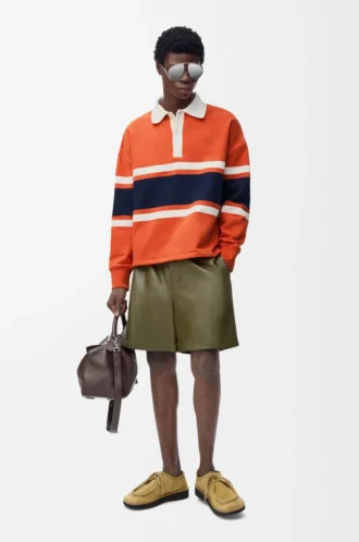 Langärmliges Poloshirt aus Baumwolle Orange/Marineblau