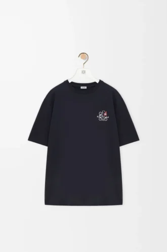 Lockeres T-Shirt aus Baumwolle Marineblau Lockeres T-Shirt aus Baumwolle Marineblau