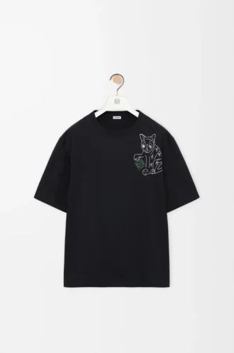 Lockeres T-Shirt aus Baumwolle Schwarz Lockeres T-Shirt aus Baumwolle Schwarz