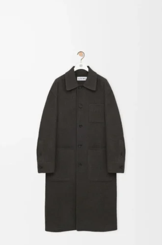 Mantel aus Wolle und Seide Khaki-Braun/Blau