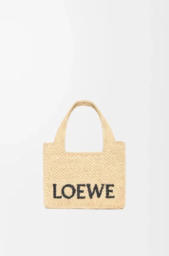 Mini LOEWE Font Tote aus Raffia in Natur
