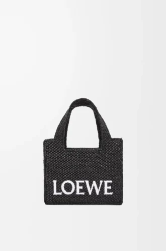 Mini LOEWE Font Tote aus Raffia Schwarz