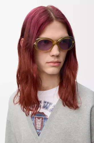 Mini Oval Slim Sonnenbrille Transparent Oliv