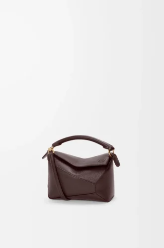 Mini Puzzle Edge Tasche aus weichem genarbtem Kalbsleder Dark Chestnut
