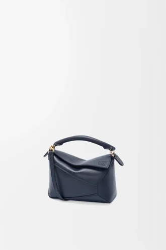 Mini Puzzle Edge Tasche aus weichem genarbtem Kalbsleder Deep Navy