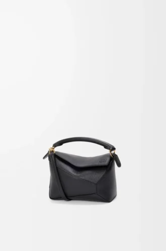 Mini Puzzle Edge Tasche aus weichem genarbtem Kalbsleder Schwarz