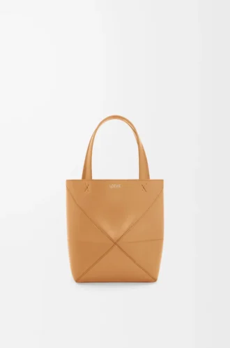 Mini Puzzle Fold Tote aus glänzendem Kalbsleder in Warm Desert