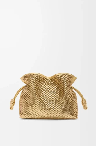 Mittlere Flamenco-Clutch aus laminiertem Lammleder Gold