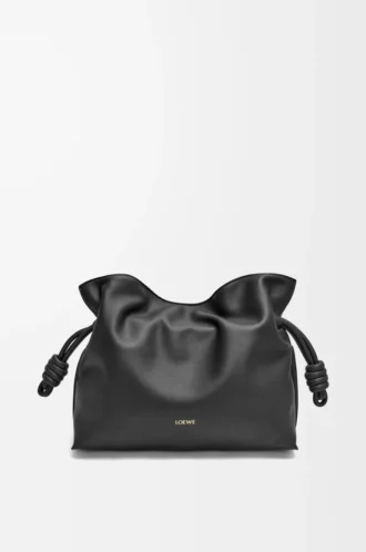 Mittlere Flamenco-Clutch aus Nappakalbsleder in Schwarz
