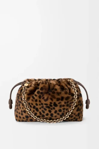 Mittlere Flamenco-Handtasche aus bedrucktem Lammfell Beige/Braun