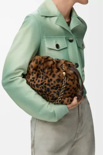 Mittlere Flamenco-Handtasche aus bedrucktem Lammfell Beige/Braun