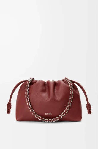 Mittlere Flamenco-Handtasche aus feinnarbigem Kalbsleder Mahagoni