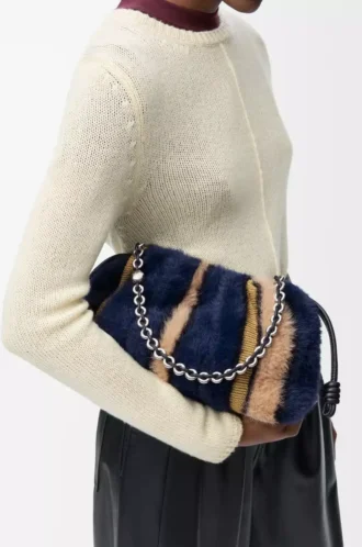 Mittlere Flamenco-Handtasche aus Jacquard-Strick Multicolor Deep Navy