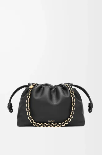Mittlere Flamenco-Handtasche aus weichem Nappalammleder Schwarz