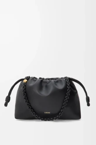 Mittlere Flamenco-Handtasche aus weichem Nappalammleder Schwarz