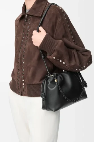 Mittlere Flamenco-Handtasche aus weichem Nappalammleder Schwarz