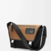 Mittlere Flex Messenger aus Canvas und Wildleder Schwarz/Dunkelgold